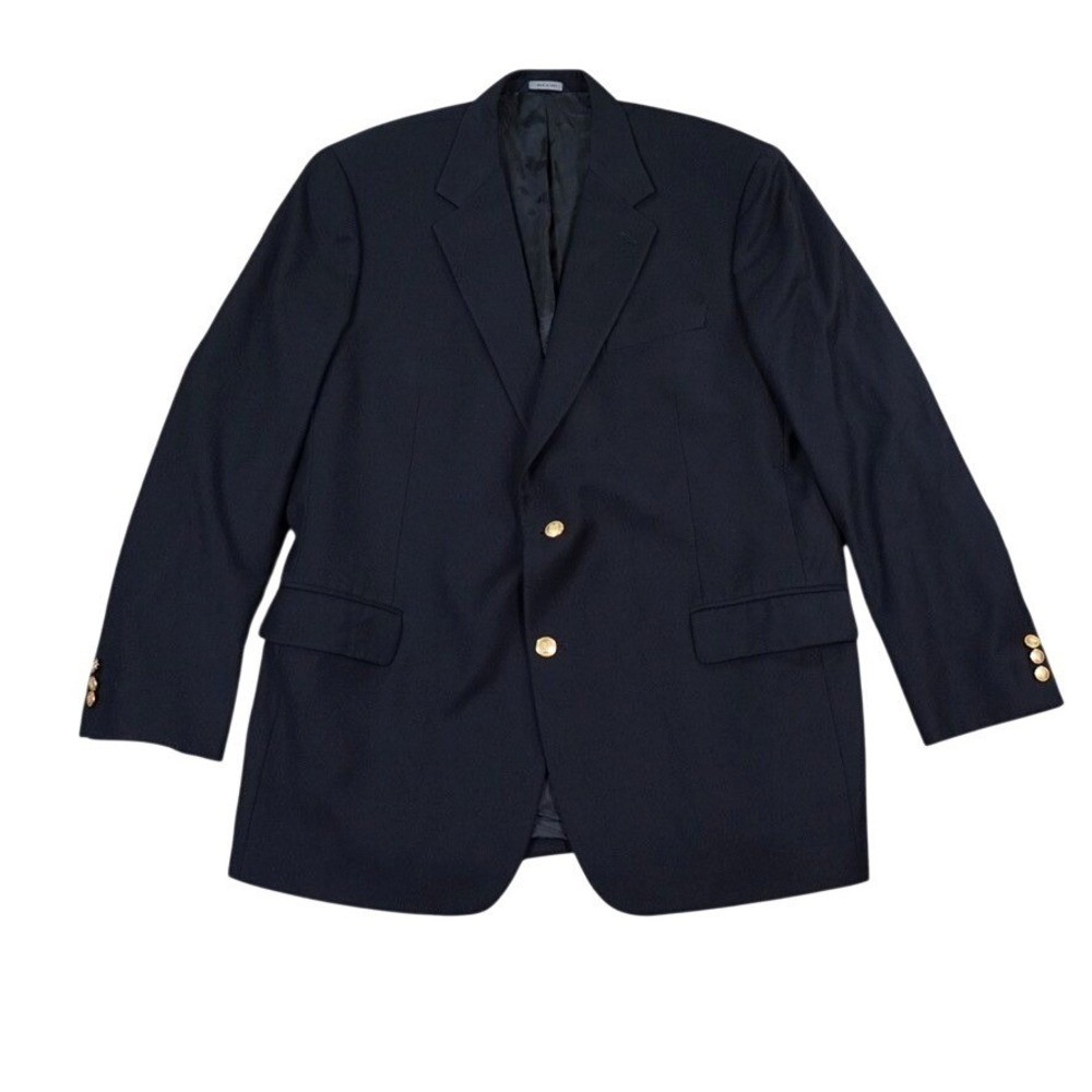 VTG Brooks Brothers Made Italy Navy Wool Cashmere Gold Button Blazer 46L BB Logo